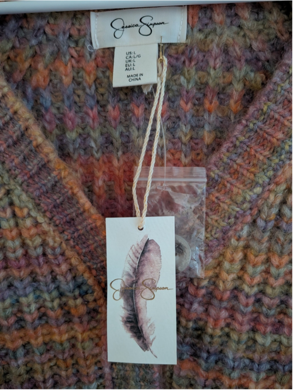 Jessica Simpson NWT Multicolor Cropped Cardigan Sweater Size L Chunky Knit Y2K - Picture 5 of 9